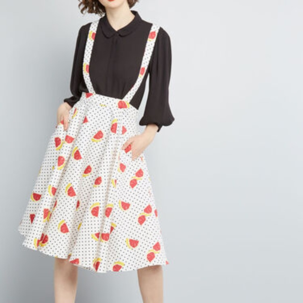 UK12 Collectif Modcloth Midi Suspender Skirt